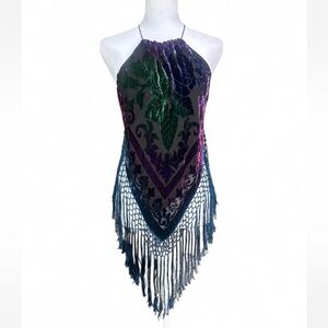 Scarf fringe tassel top burnout velvet ombré